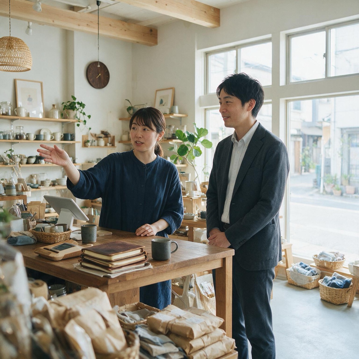 店舗で現場の課題を確認するスタッフ